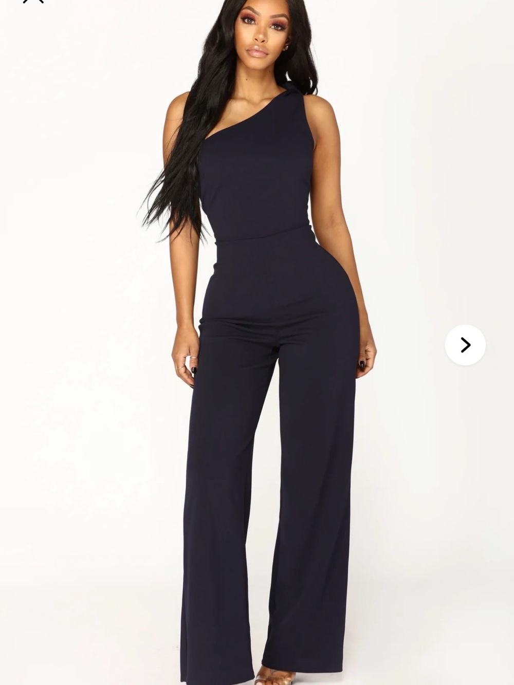 Fashion Nova One-Shoulder Navy Wide-Leg Jumpsuit
